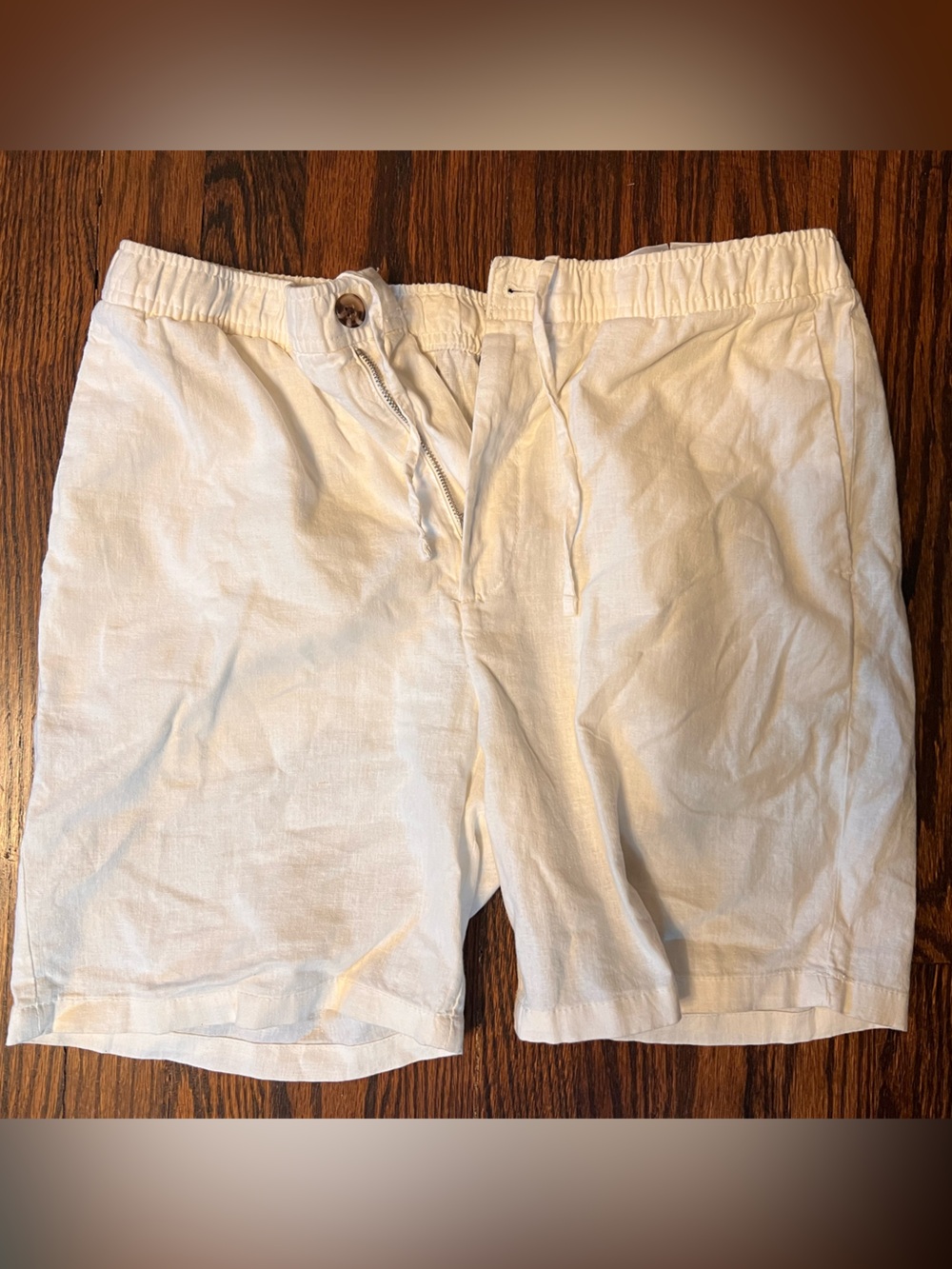 Men's White Linen Blend Drawstring Shorts